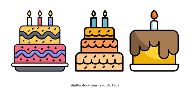 Geburtstagstorte Vektor und Icon Pack | Party Desserts, Kerzen Kuchen, Cupcakes, Gebäck Grafiken und Feier Elemente