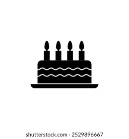Ícone de vetor de bolo de aniversário, ilustração de estilo trendy simples plana preto para web e app..eps
