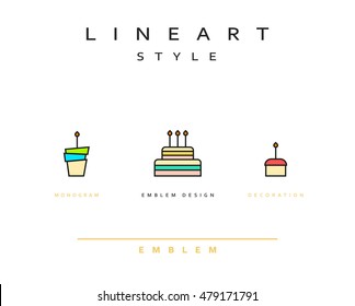 Birthday Cake vector icon style linear. Birthday cake. Cooking pastries. Monogram emblem element design style linear. Baking a cake