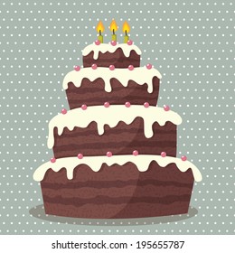 Birthday cake. Vector illustration of cute Birthday cake with three candles