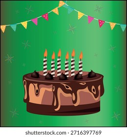 Projeto de ilustração de vetor de bolo de aniversário para crianças, idosos e qualquer ocasião.Bolo delicioso na ilustração de vetor de sabor de chocolate.