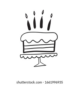 Birthday cake. Vector illustration in doodle style. Cake with candles. Birthday symbol.