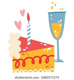 Birthday Cake Vector Illustration. Flat Minimal Design. Editable Illustration for Web, Mobile, Print
