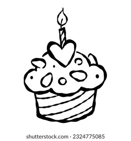 Ilustración vectorial del pastel de cumpleaños, icono de decoración de tarjeta de saludo