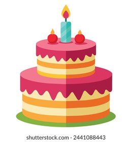 Ilustración vectorial de pastel de cumpleaños sobre fondo blanco