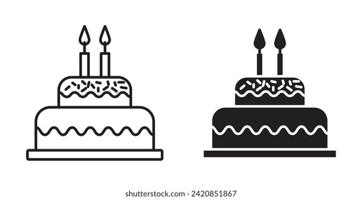 Birthday Cake Vector Illustration Set. Celebration Cake and Candles Sign in Suitable for Apps and Websites UI Design Style.