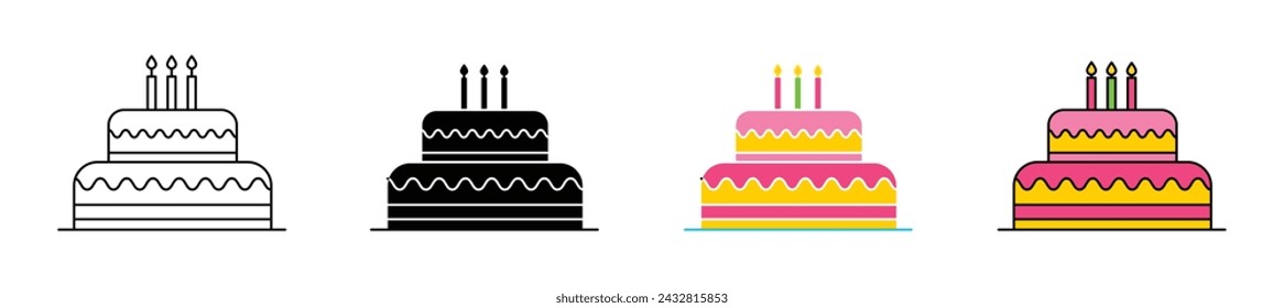 Birthday Cake Vector Illustration Set. Celebration Slice Sign suitable for apps and websites UI design style.