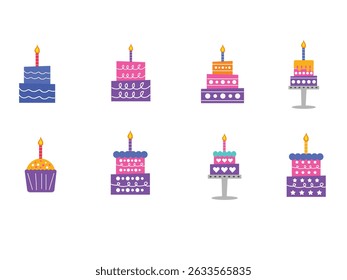 Birthday Cake Vector Illustration Set