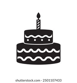 Birthday Cake Vector Illustration Silhouette Line Art with Candles