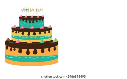 Birthday cake vector illustration with text and candles. Isolated element.