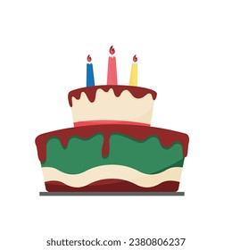 Birthday cake vector isolated icon. Emoji illustration. Birthday cake with candles, illustration for card, banner, t shirt.