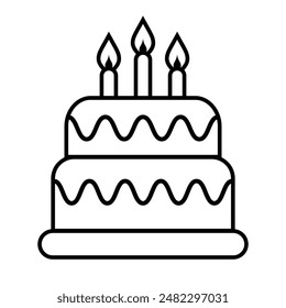 Birthday cake vector line icon isolated on white background. Simple flat illustration of festive holiday web design for red-letter event