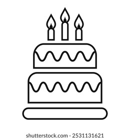 Birthday cake vector line icon isolated on white background. Simple flat illustration of sweet festive dessert.