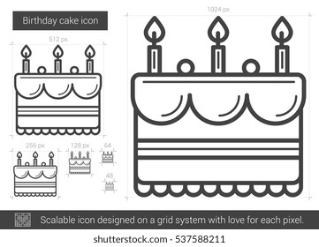 Birthday cake vector line icon isolated on white background. Birthday cake line icon for infographic, website or app. Scalable icon designed on a grid system.