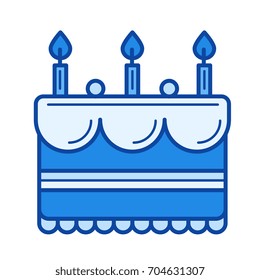 Geburtstagskuchen, Vektorsymbol einzeln auf weißem Hintergrund. Geburtstagskuchen-Symbol für Infografik, Website oder App. Blaues Symbol für ein Gittersystem.
