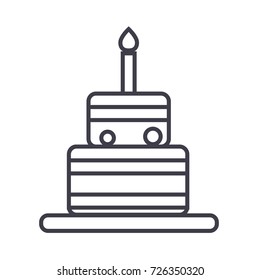 birthday cake vector line icon, sign, illustration on background, editable strokes