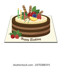 Birthday cake vector. Birthday party     element. Flat vector in cartoon style isolated on white background.