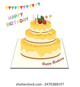 Birthday cake vector. Birthday party     element. Flat vector in cartoon style isolated on white background.