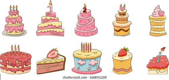 One Big Pink Sweet Birthday Cake Stock Vector (Royalty Free) 1736947388