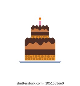 Birthday cake vector. Sweet cream pie with candles on white background. vector illustration