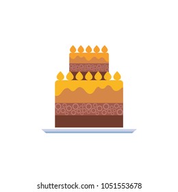 Birthday cake vector. Sweet cream pie with candles on white background. vector illustration