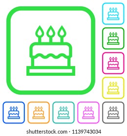 Birthday cake vivid colored flat icons in curved borders on white background