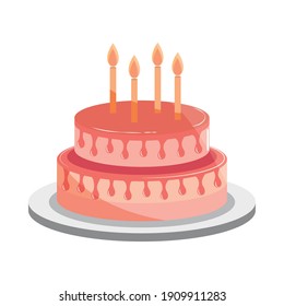 birthday cake with wax candles vector illustration