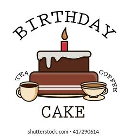 Birthday cake web icon. set of flat coffee icon . tea ceremony elements