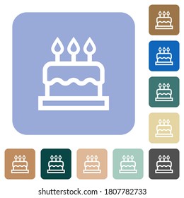 Birthday cake white flat icons on color rounded square backgrounds