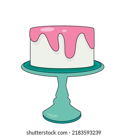 Birthday cake wiht pink  icing. Vector illustration isolated on white background.