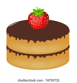 Birthday Cake Wit Strawberry, Isolated On White Background, Vector Illustration
