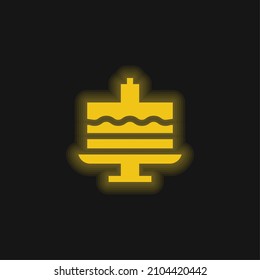 Birthday Cake yellow glowing neon icon
