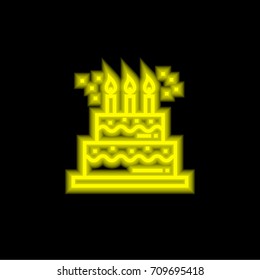 Birthday cake yellow glowing neon ui ux icon. Glowing sign logo vector