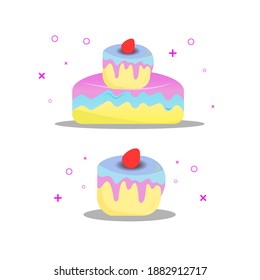 birthday cakes with Cartoon style. Elements for greeting card in vector.