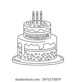 Birthday cakes. Coloring book outlined two layer cake with candles