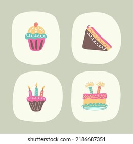 birthday cakes icons vector style