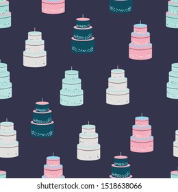 Birthday cakes seamless pattern for wallpaper, wrapping paper, fabrics.