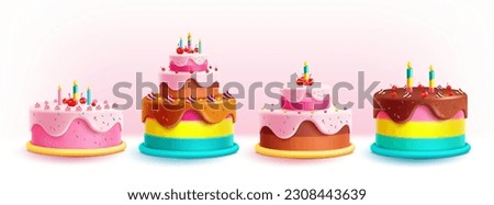 Birthday cakes set vector design. Birthday cake collection with colorful and yummy flavor. Vector illustration party elements collection.