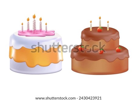 Birthday cakes set vector design. 3D realistic cake isolated. Birthday cake collection with colorful and yummy flavor. Vector illustration party elements collection.