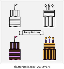 Birthday cakes. Vector illustration.
