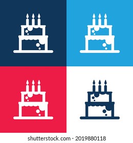 Birthday Cale With Candles blue and red four color minimal icon set