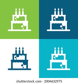 Birthday Cale With Candles Flat four color minimal icon set