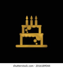 Birthday Cale With Candles gold plated metalic icon or logo vector