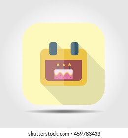 birthday calendar flat icon with long shadow, vector illustration