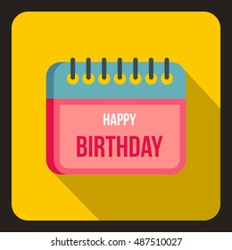 Birthday calendar icon in flat style on a yellow background vector illustration