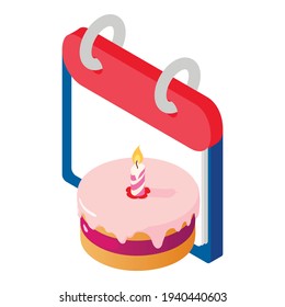 Birthday calendar icon. Isometric illustration of birthday calendar vector icon for web