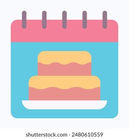 Birthday Calendar Vector Icon, Birthday Cake Calendar Icon. Flat Style Isolated Vector Icon.