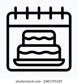 Geburtstagskalender-Vektorgrafik-Symbol, Geburtstagskuchen-Kalender-Symbol. Symbol für lineare Vektorgrafik.