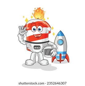 the birthday candle astronaut waving character. cartoon mascot vector