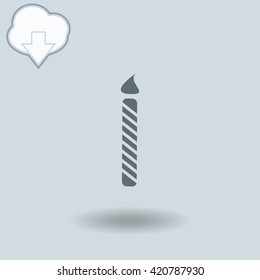 Birthday candle icon with shadow. Cloud of download with arrow.